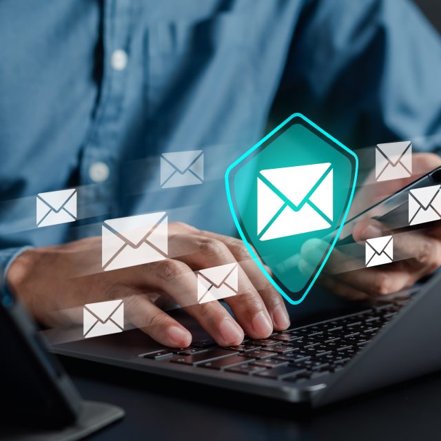 Email Protection Security from Spam virus. Internet network, Secure data email, Security protection notification on internet letter security protect, junk and trash mail and compromised information.